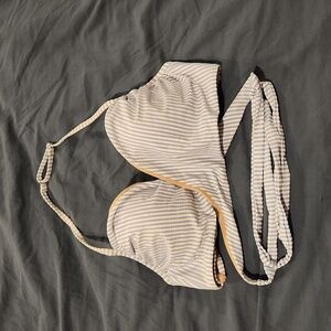 Baby Blue Seersucker Underwire Halter Bikini Top w. Wrap and Strappy Detail